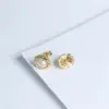 Wholesale European And American Cross-Border Niche High-End Oval Pearl Earrings For Women, Elegant Fashionable Simple Versatile Vacuum Electroplated 18K Gold Copper Earrings