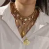 Wholesale Sun Pendant Necklace For Women In 304 Stainless Steel With 18K Gold PVD Coating And Zircon Inlay, Side Chain
