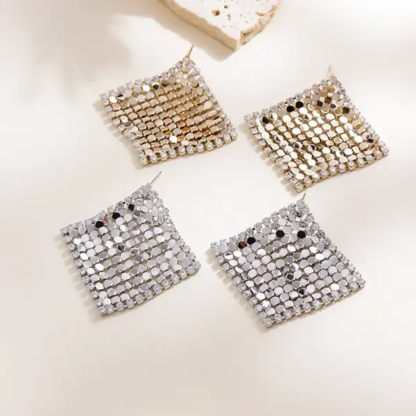 Wholesale Fashion 925 Silver Pin Inlaid Diamond French Earrings Crystal Rhombus Design Rose Gold