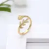 Wholesale Adjustable Leaves Ring For Women In 14k Gold Filled With Electroplated Finish And Zircon Inlay, New Style