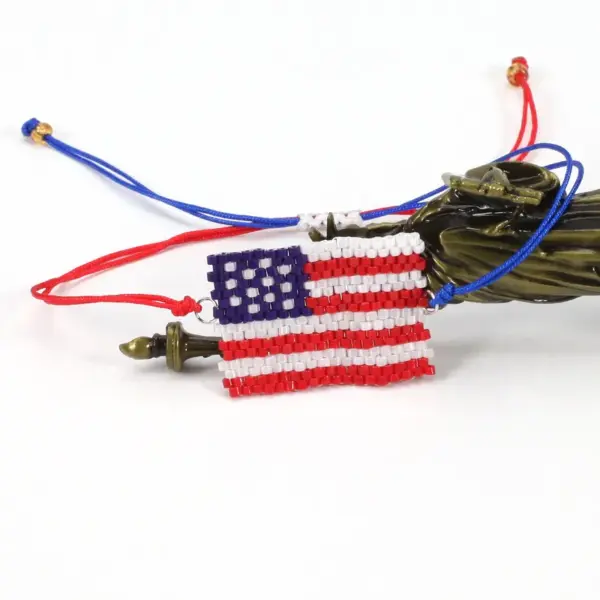Wholesale Handmade Beaded Bracelet American Flag Independence Day Adjustable No Buckle Rope Bracelet Unisex Black White Red