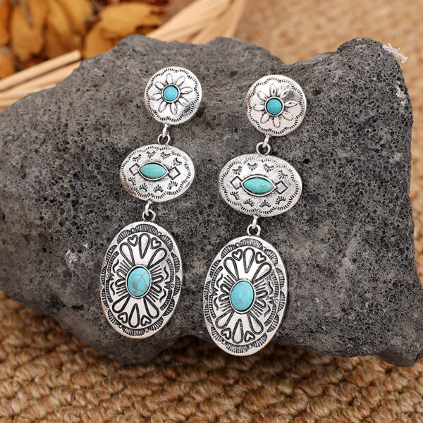 oly-b862fed4339777f2d967e94cf176706f Wholesale retro Western wind turquoise oval earrings personality exaggerated earrings
