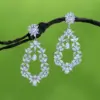 Wholesale Water Plated White Gold Rhodium Plated Inlaid Zircon Long Flower Shape Women's Vintage Copper Material Waterproof Non-Fading Wedding Earrings