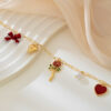 Wholesale 1 fashion simple temperament elegant woman metal red love artificial pearl bow necklace for women
