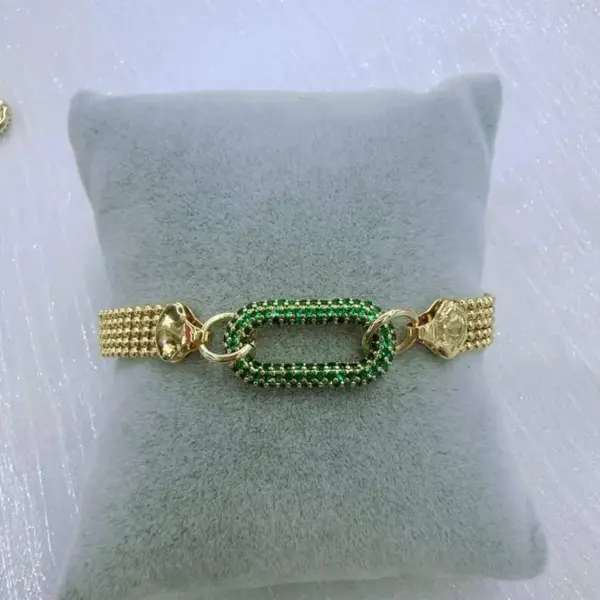 Wholesale Oval Electroplated Copper Bracelet For Women With 18K Real Gold Water Plating And Zircon Inlay, Featuring Round Bead Woven Chain