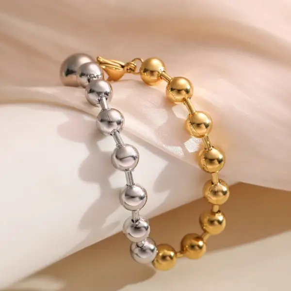 Wholesale Hip-Hop Retro Simple Style Geometric 304 Stainless Steel Beaded Chain Bracelets In Bulk