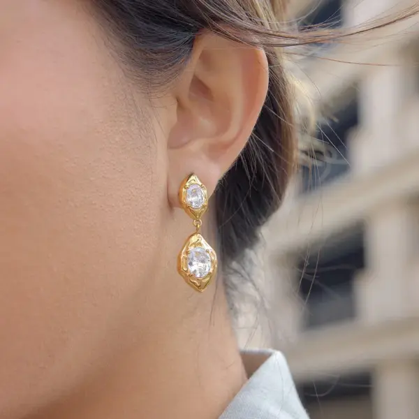Wholesale Geometric Waterproof Non Tarnish Earrings For Women, 18K Real Gold Plated 304 Stainless Steel With Zircon Inlay, PVD Coated
