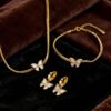 Wholesale Titanium steel butterfly three-piece set, titanium steel colorfast necklace, bracelet, and earrings.