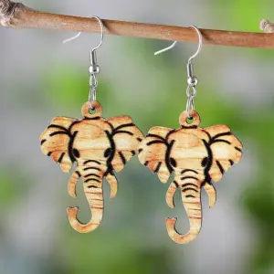 Wholesale 1 Pair Retro Western Style Elephant Wood Drop Earrings
