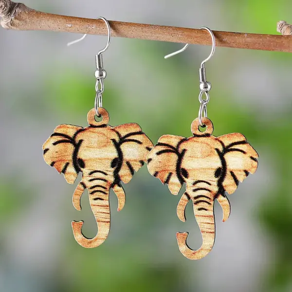 Wholesale 1 Pair Retro Western Style Elephant Wood Drop Earrings