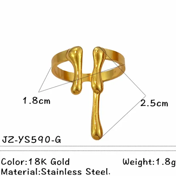 Wholesale 2026 New Hydraulic Ring Stainless Steel 18K Non-Fading Gold And Silver Color-Block Design Exaggerated Style Heart Water Drop Twisted Nature Suitable For Daily Wear