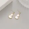 Wholesale Gourd Stud Earrings For Women Featuring Electroplated Copper With Mother-of-Pearl Shell Inlay And 925 Sterling Silver Posts