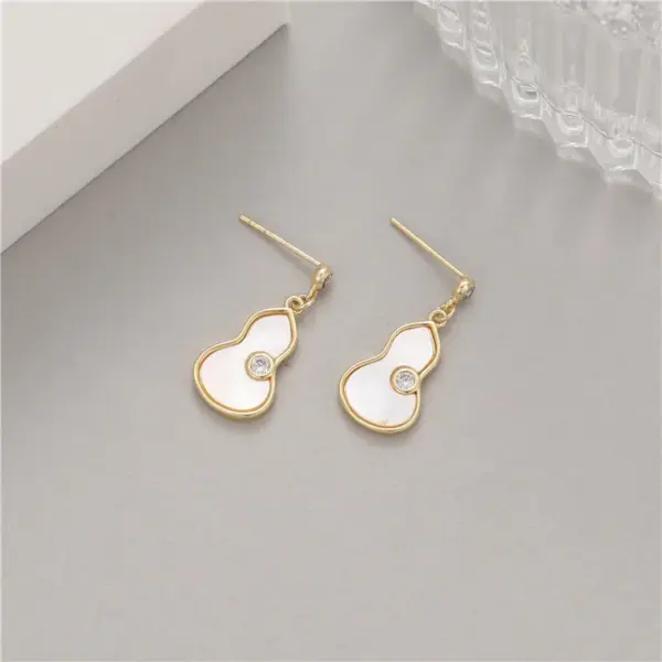 Wholesale Gourd Stud Earrings For Women Featuring Electroplated Copper With Mother-of-Pearl Shell Inlay And 925 Sterling Silver Posts