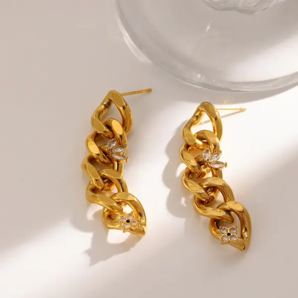 oly-b916d660a825095890c29ff9b59ec5d3 Wholesale 18K Gold Plated 304 Stainless Steel Vacuum Electroplating (In Furnace) Rhinestone Geometric Handmade Earrings For Women Independence Day