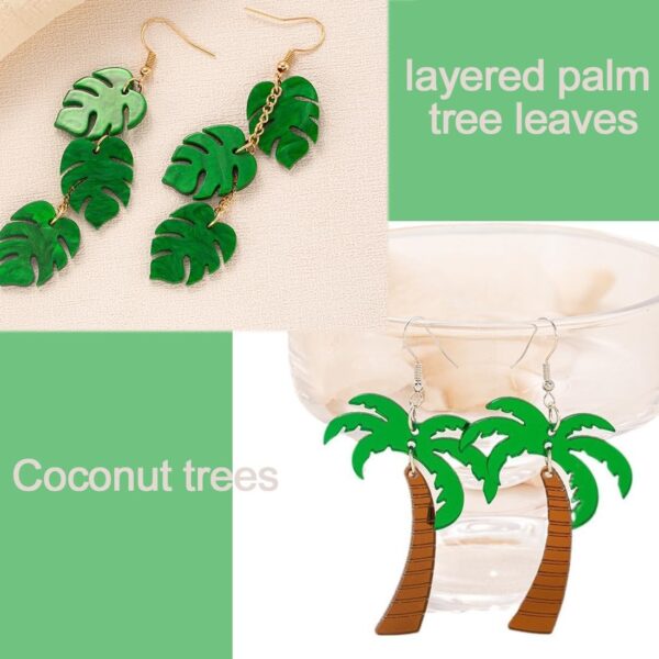 Wholesale 6 Pairs of Summer-Themed Coconut Tree and Pineapple Palm Leaf Ear Hooks, Carnival Festival Gifts