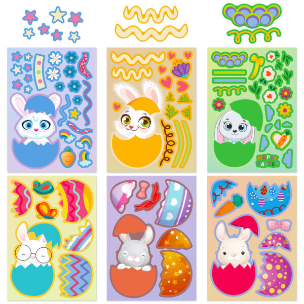 oly-b91c6d031568b5ec22ae798d10851513 Wholesale Big Sale 6 Sheets/Pack Easter Day Cartoon Rabbit Egg Stickers Easterday Egg Rabbit Kidsren's DIY Puzzle