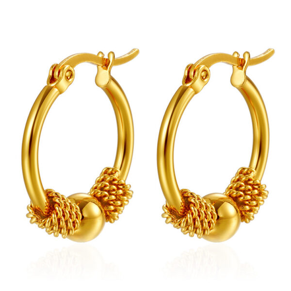 Wholesale fashion round spring clip bead earrings niche simple design women's fashion 18K stainless steel earrings