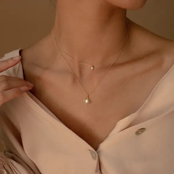 Wholesale 201 Stainless Steel 304 Stainless Steel Glass Gold Plated Casual Sweet Shiny Plating Inlay Star Zircon Layered Necklaces