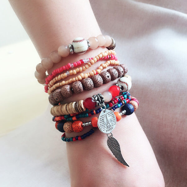 oly-b93676716f8edaa9e18ec60053f34469 Wholesale Fashion Color Bohemian Ethnic Style Bracelet Women’s Multi-layer Elastic Rice Beads Jewelry
