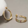 Wholesale Geometric Claw Setting Earrings For Women In Copper With KC Golden Water Plating And Zircon Inlay