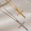 oly-b974fcff2c28c03af631377b9d40e149 Wholesale Simple Cross Pendant Necklace for Women Selling Zircon Water Drop Clavicle Chain