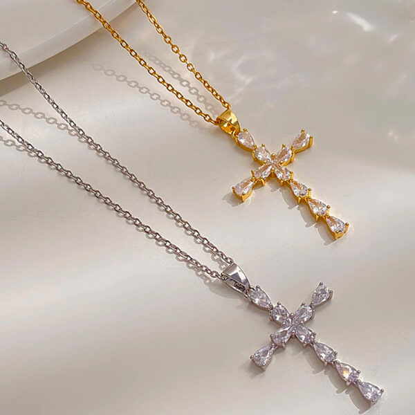 oly-b974fcff2c28c03af631377b9d40e149 Wholesale Simple Cross Pendant Necklace for Women Selling Zircon Water Drop Clavicle Chain