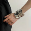 Wholesale ZA Fashion Light Luxury Style Vintage Golden Mosaic Flower Bracelet Exaggerated Opening Design Alloy Flower Jewelry