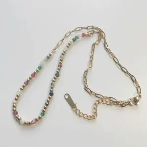 Wholesale 18K Gold Plated Colorful Beads 304 Stainless Steel Vacuum Electroplated Geometric Waterproof Non-Fading Hypoallergenic Bead Chain Necklace Unisex