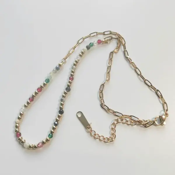 Wholesale 18K Gold Plated Colorful Beads 304 Stainless Steel Vacuum Electroplated Geometric Waterproof Non-Fading Hypoallergenic Bead Chain Necklace Unisex