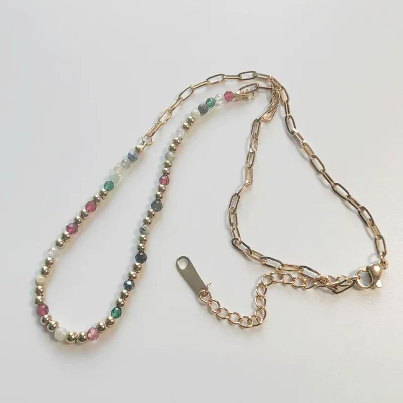 Wholesale 18K Gold Plated Colorful Beads 304 Stainless Steel Vacuum Electroplated Geometric Waterproof Non-Fading Hypoallergenic Bead Chain Necklace U
