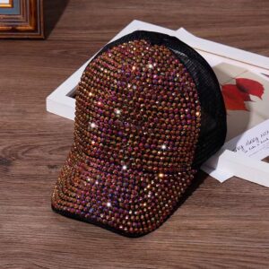 Black mesh hat gold rose red diamond / Adjustable