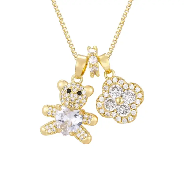 Wholesale Heart Shape Pendant Necklace In Copper With 18K Real Gold Plating And Zircon Inlay, Featuring A Sweet Style Box Chain