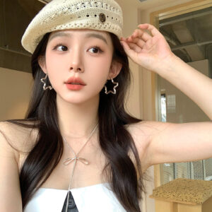 A2589 silver-hollow five-pointed star broken silver large earrings