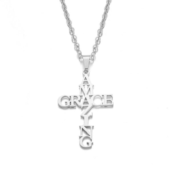 Wholesale stainless steel AMAZING GRACE necklace faith English name gift