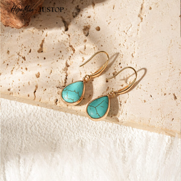 Wholesale Stainless steel natural stone earrings, teardrop-shaped turquoise earrings, natural stone inlaid with turquoise studs.