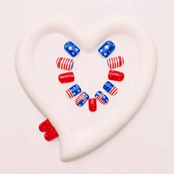Wholesale Halloween Short T-shaped Ballet Nail Stickers Red White Blue Striped Stars Removable Nail Stickers Plastic Wearable Nails