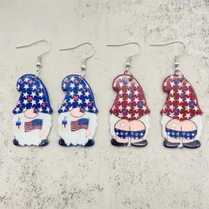 Wholesale Acrylic Earrings American Independence Day Flag Dwarf Style Geometric Pattern Cartoon Character Women's Jewelry