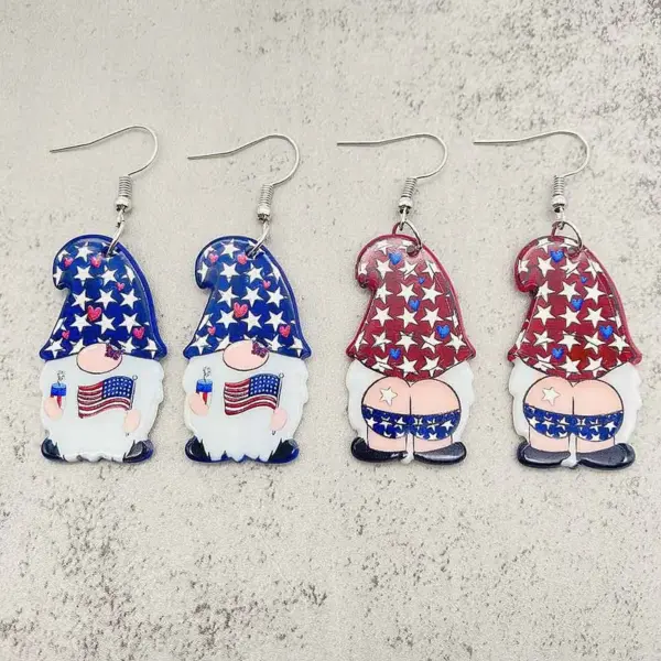 Wholesale Acrylic Earrings American Independence Day Flag Dwarf Style Geometric Pattern Cartoon Character Women's Jewelry