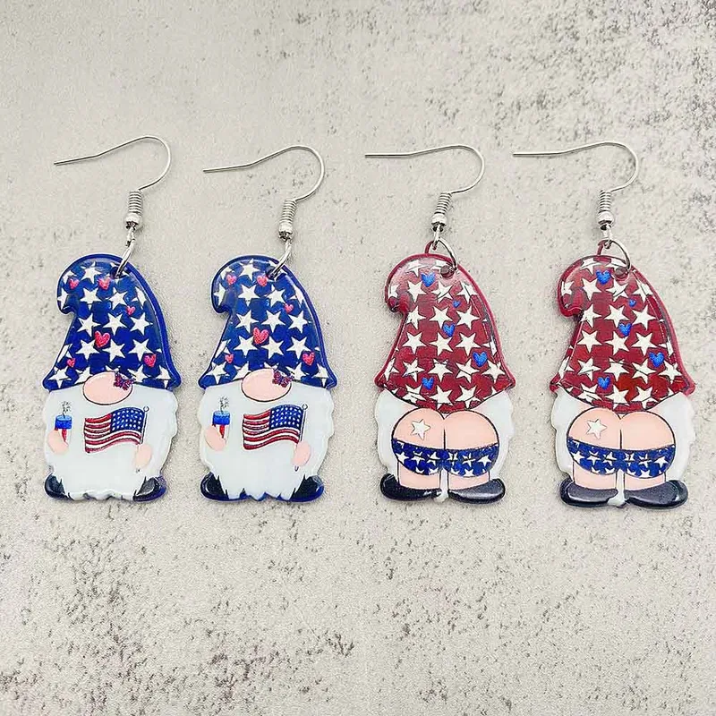 Wholesale Acrylic Earrings American Independence Day Flag Dwarf Style Geometric Pattern Cartoon Character Women's Jewelry