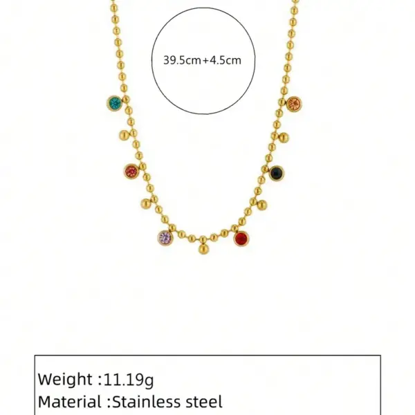Wholesale 302 Stainless Steel 304 Stainless Steel Glass Round Ion Plating (IP) Artificial Rhinestones 18K Gold Plated Simple Style Classic Style Waterproof Non Tarnish Inlay Ball Chain Gold Necklace
