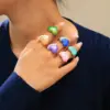 Wholesale Jewelry Elegant Cute Sweet Heart Shape 304 Stainless Steel 14K Gold Plated Enamel Plating Open Rings