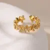 Wholesale Copper Flower Electroplating Zircon 18K Real Gold Plated Affordable Luxury Style Electroplating Petals Rings