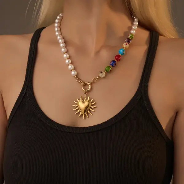 oly-ba05378f5bd01812672d78c65e6e0b50 Wholesale Ion Plating (IP) 18K Gold Plated Heart Shape 304 Stainless Steel Synthetic Resin Glam Vacation Streetwear Waterproof Non Tarnish Pendant Necklace