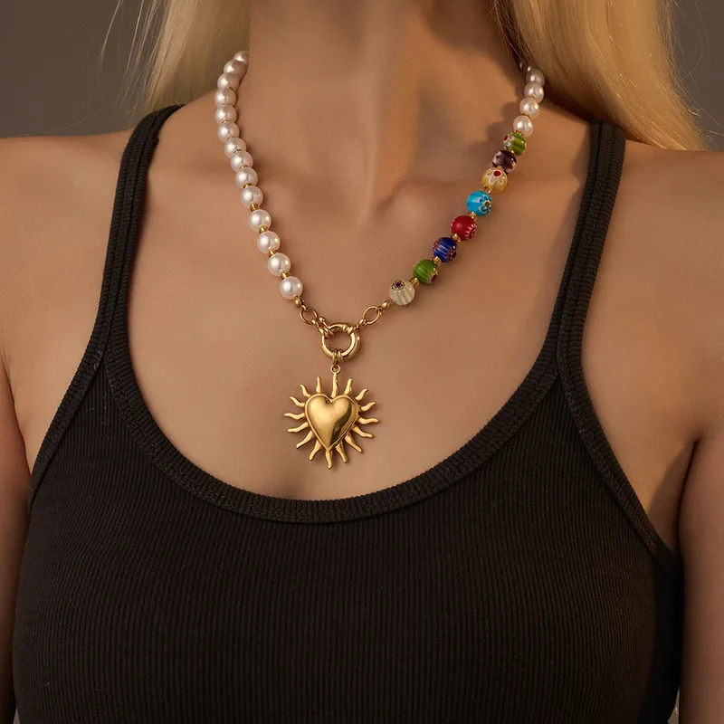 Wholesale Ion Plating (IP) 18K Gold Plated Heart Shape 304 Stainless Steel Synthetic Resin Glam Vacation Streetwear Waterproof Non Tarnish Pendant Nec