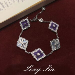 Sl096 white gold amethyst five-flower laser bracelet