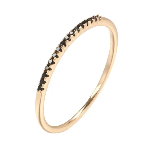 Wholesale New Simple Black Zircon Ring 585 Rose Gold Plain Ring Versatile Women's Finger Ring Luxury Style Geometry Pattern