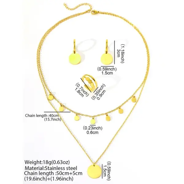 Wholesale Round Tassel Jewelry Set For Women With 18K Real Gold Plated 304 Stainless Steel And PVD Coated Cable Chain