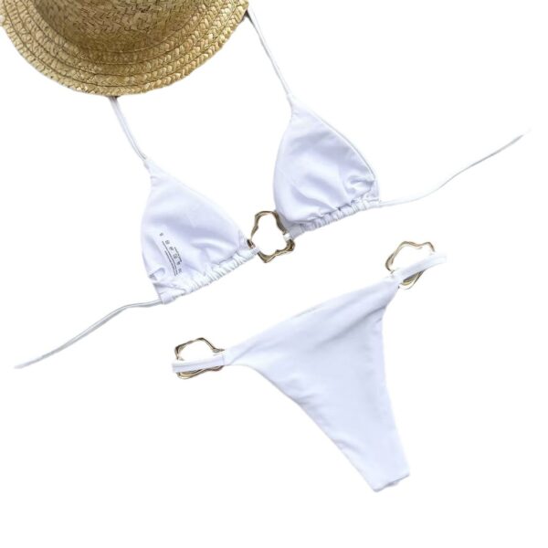oly-ba1975319f4eb54040d777bf2d6c8c63 Wholesale A20 Halter Bikini Swimsuit Breast Gathering Sexy Metal Buckle Triangle Women's Solid Color Separates Swimsuit