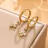 Wholesale Vacuum Electroplating (In Furnace) Plated With 18K Real Gold Micro Inlaid Design Flower Stackable Earrings Stainless Steel
