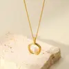 Wholesale PVD Coated Real Gold Plated Round 304 Stainless Steel Freshwater Pearl IG Style Waterproof Non Tarnish 304 Stainless Steel Pendant Necklace